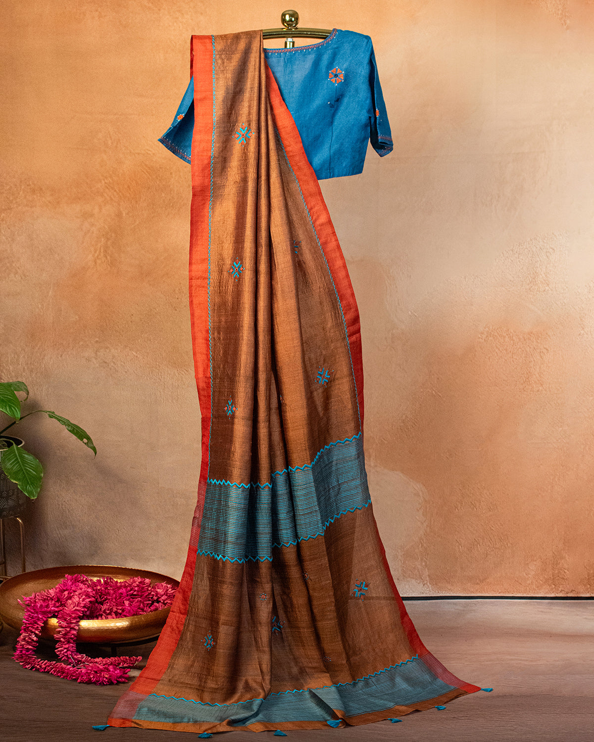 Copper Muga Saree with Soof Hand Embroidery