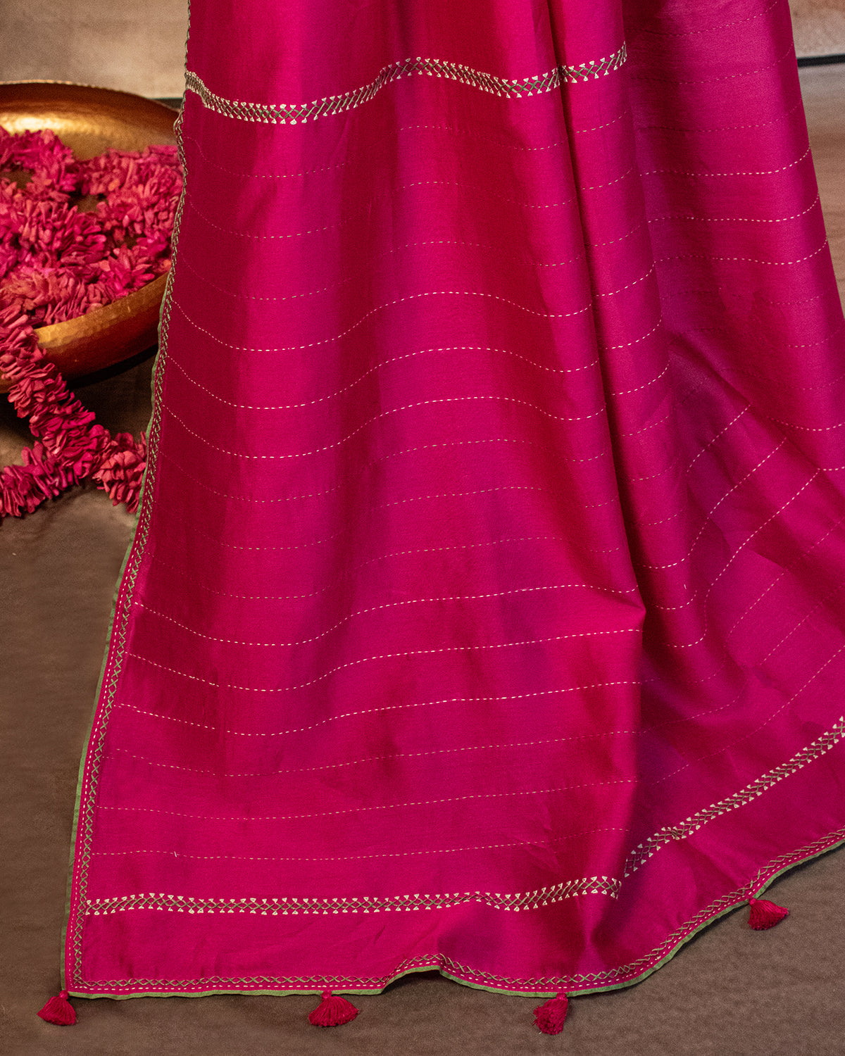 Gulaal Chanderi Saree with Soof Hand Embroidery