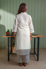 Dhwani White A-Line Cotton Kurta With Applique