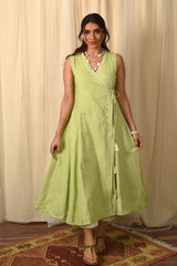 Baori Green Hand Embroidered Sleeveless Kurta Cum Dress