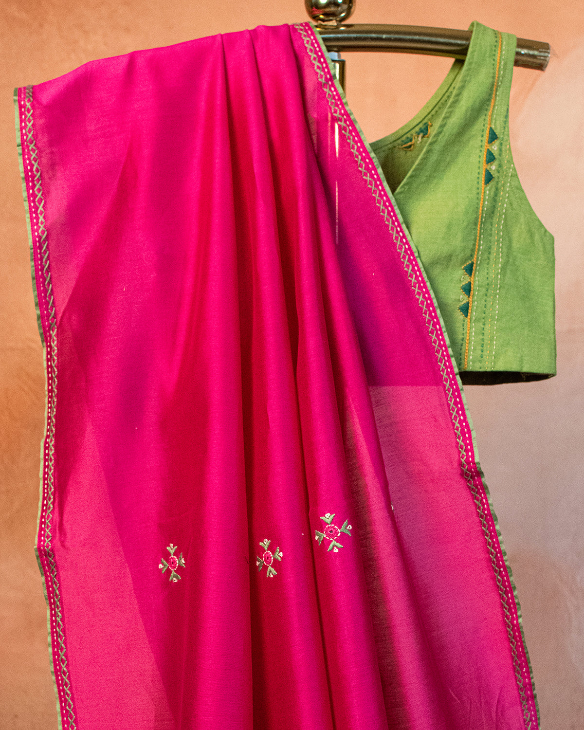 Gulaal Chanderi Saree with Soof Hand Embroidery