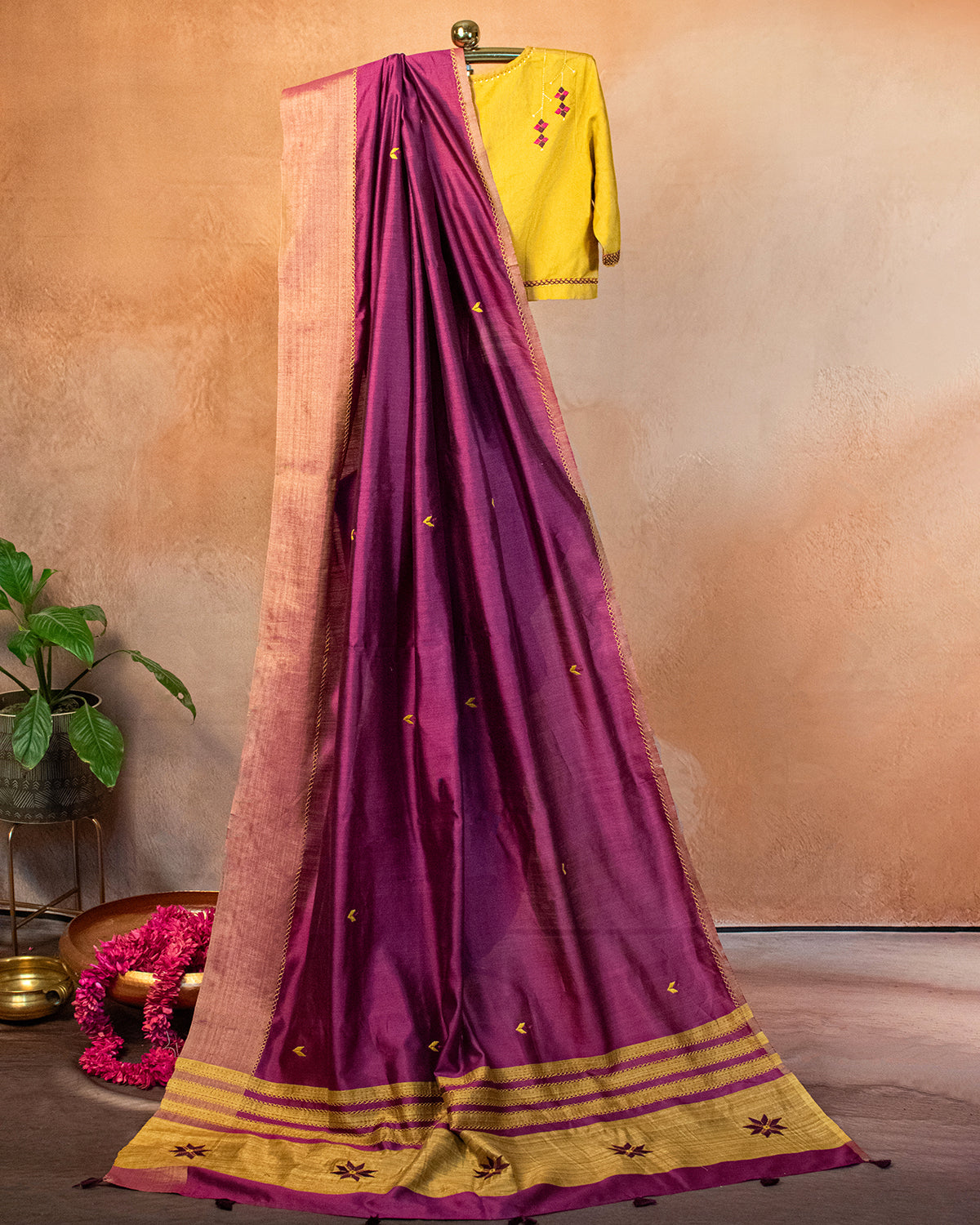 Baigni Tussar Saree with Soof Hand Embroidery