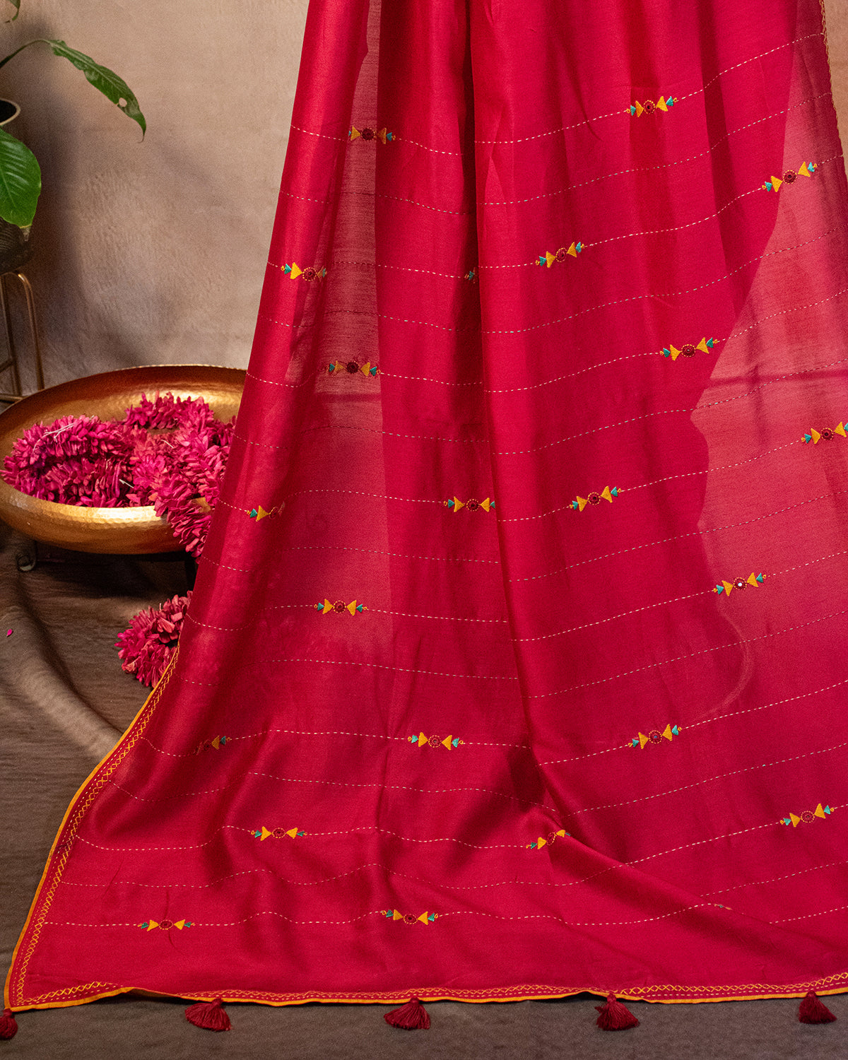 Surkh Chanderi Saree with Soof Hand Embroidery
