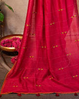 Surkh Chanderi Saree with Soof Hand Embroidery