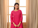 Aashvi Pink Kalidar Mangalgiri Cotton Kurta With Desert Hand Embroidery