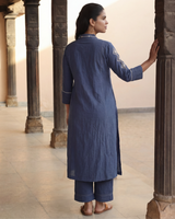 Dhwani Blue A-Line Cotton Kurta With Dessert Hand Embroidery