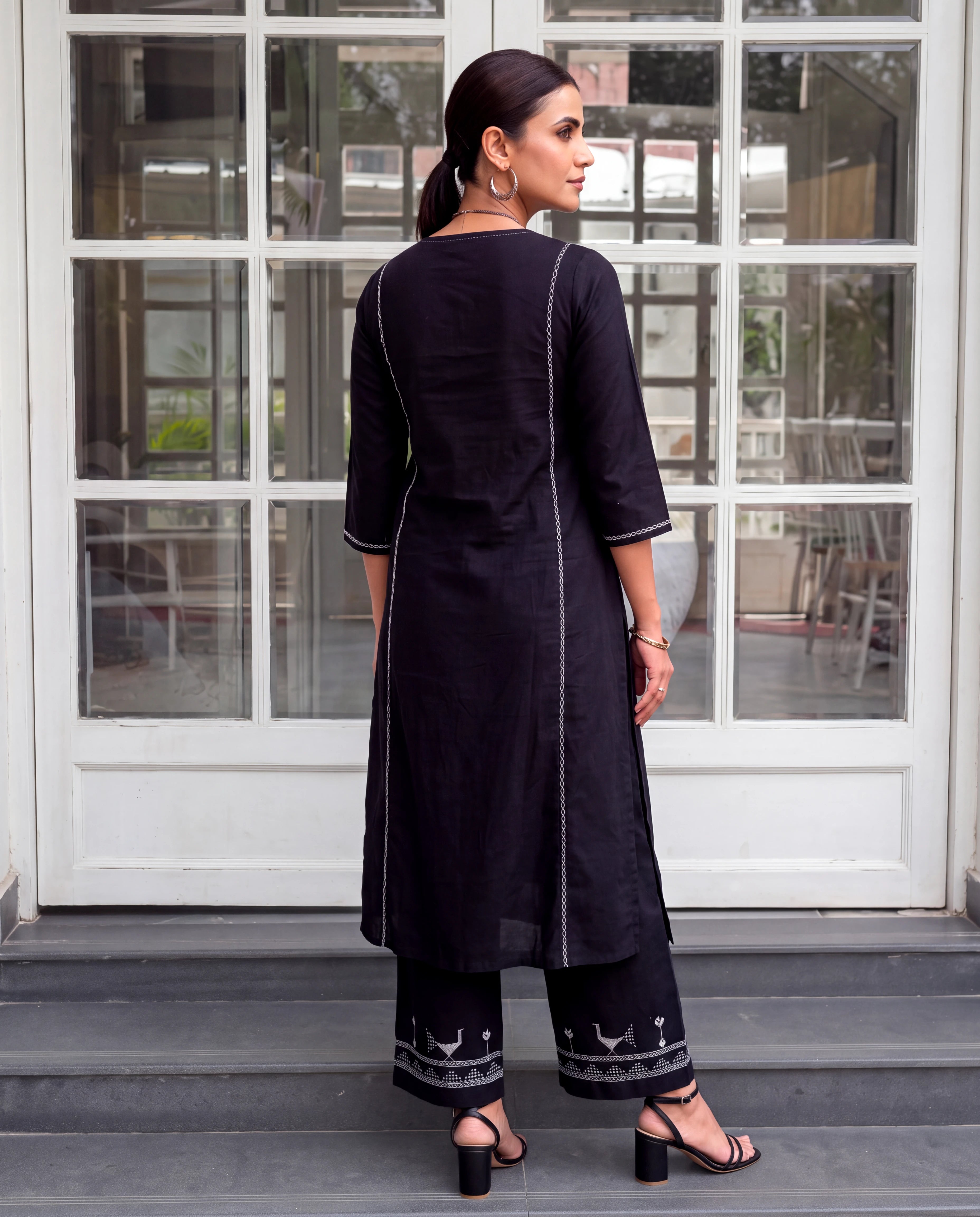Bagh Cotton Round Neck Black Hand Embroidered Kurta