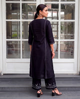 Bagh Cotton Round Neck Black Hand Embroidered Kurta