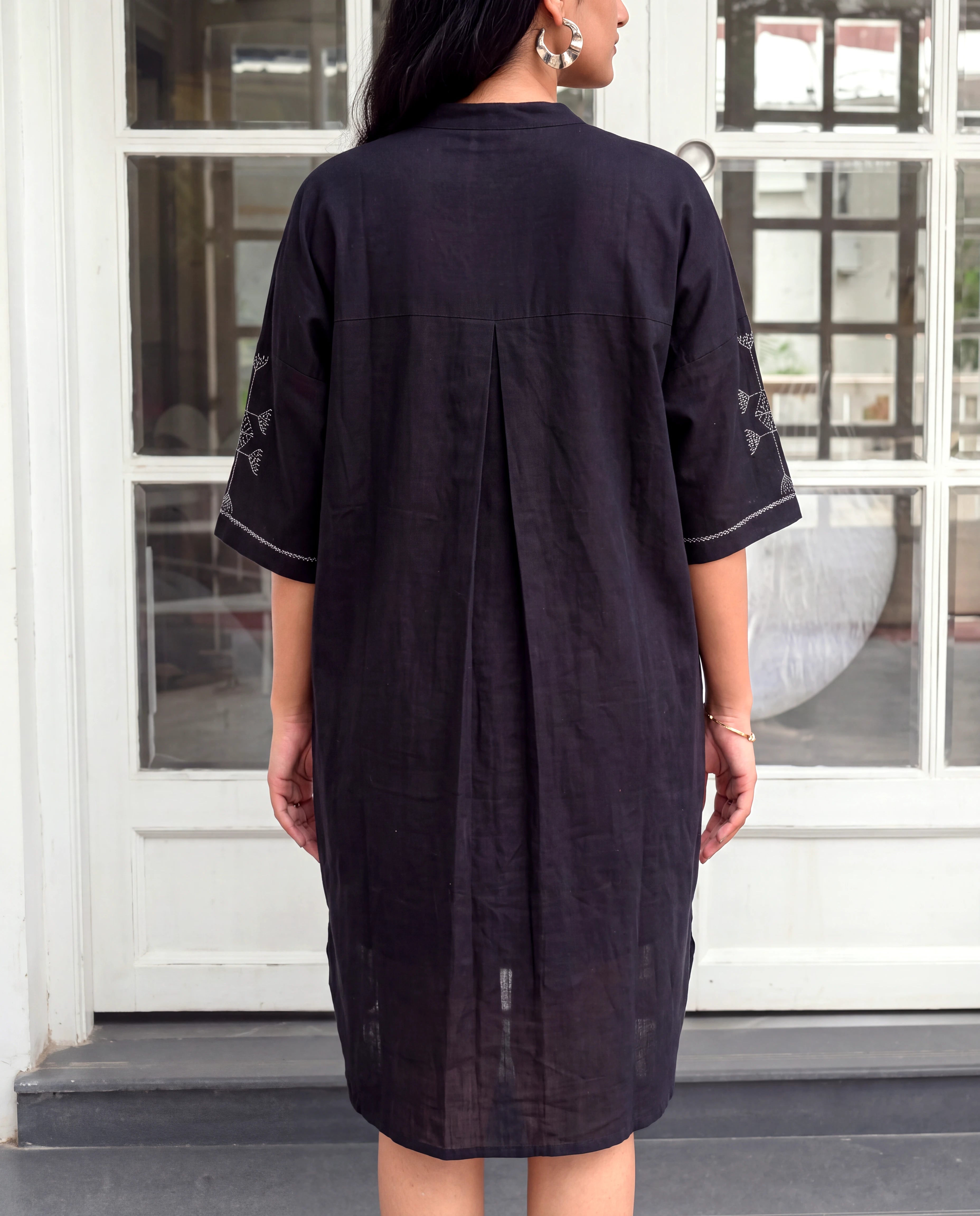 Bagh Cotton Half Sleeve Black Hand Embroidered Dress