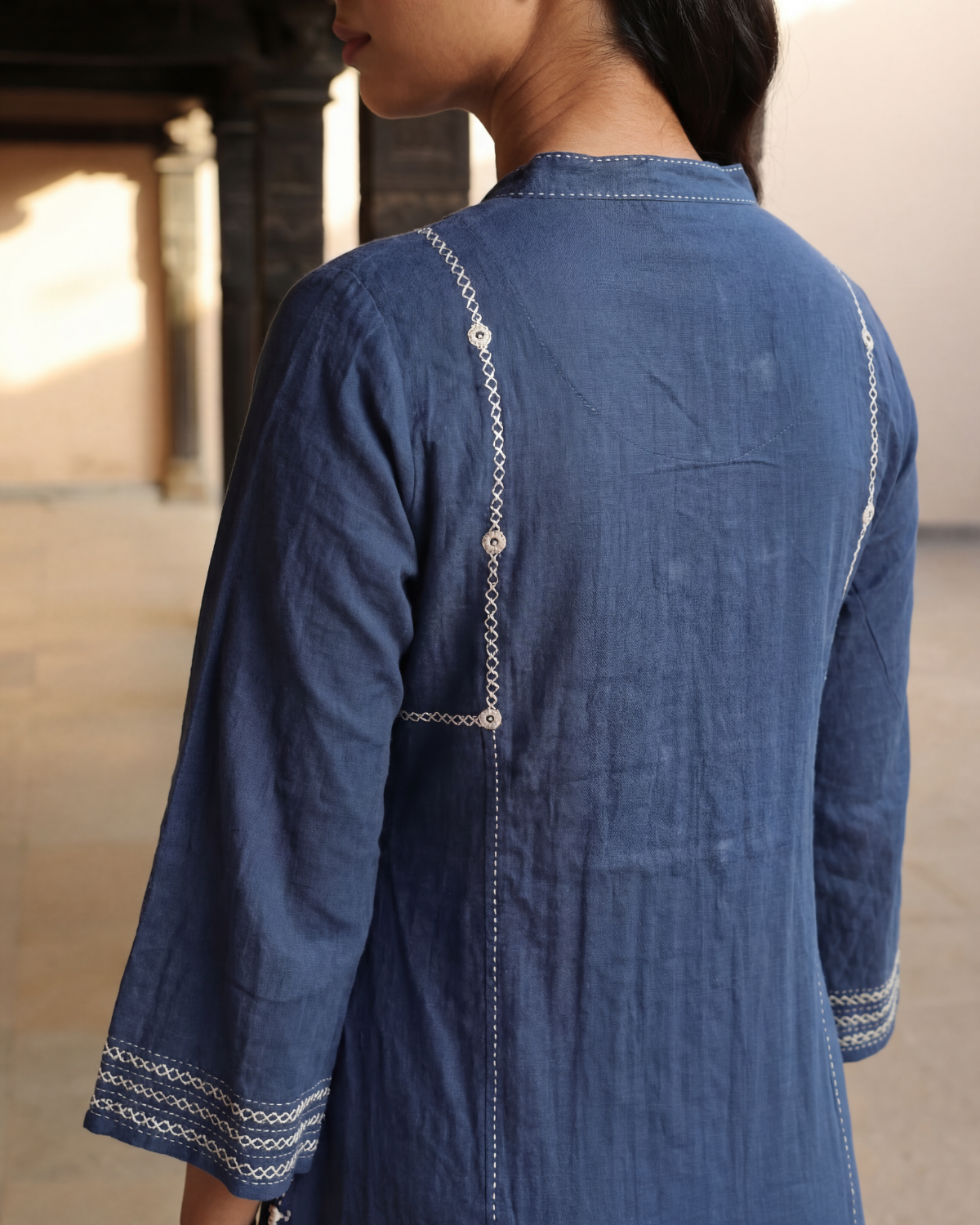 Dhwani Blue Kalidaar Cotton Kurta With Desert Hand Embroidery