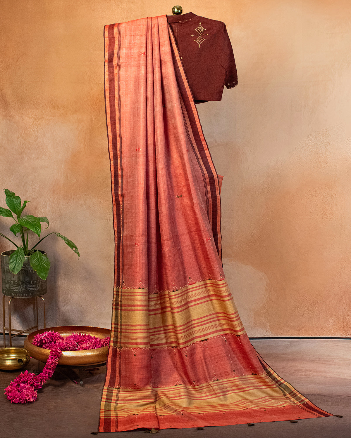 Sindhuri Tussar Saree with Soof Hand Embroidery