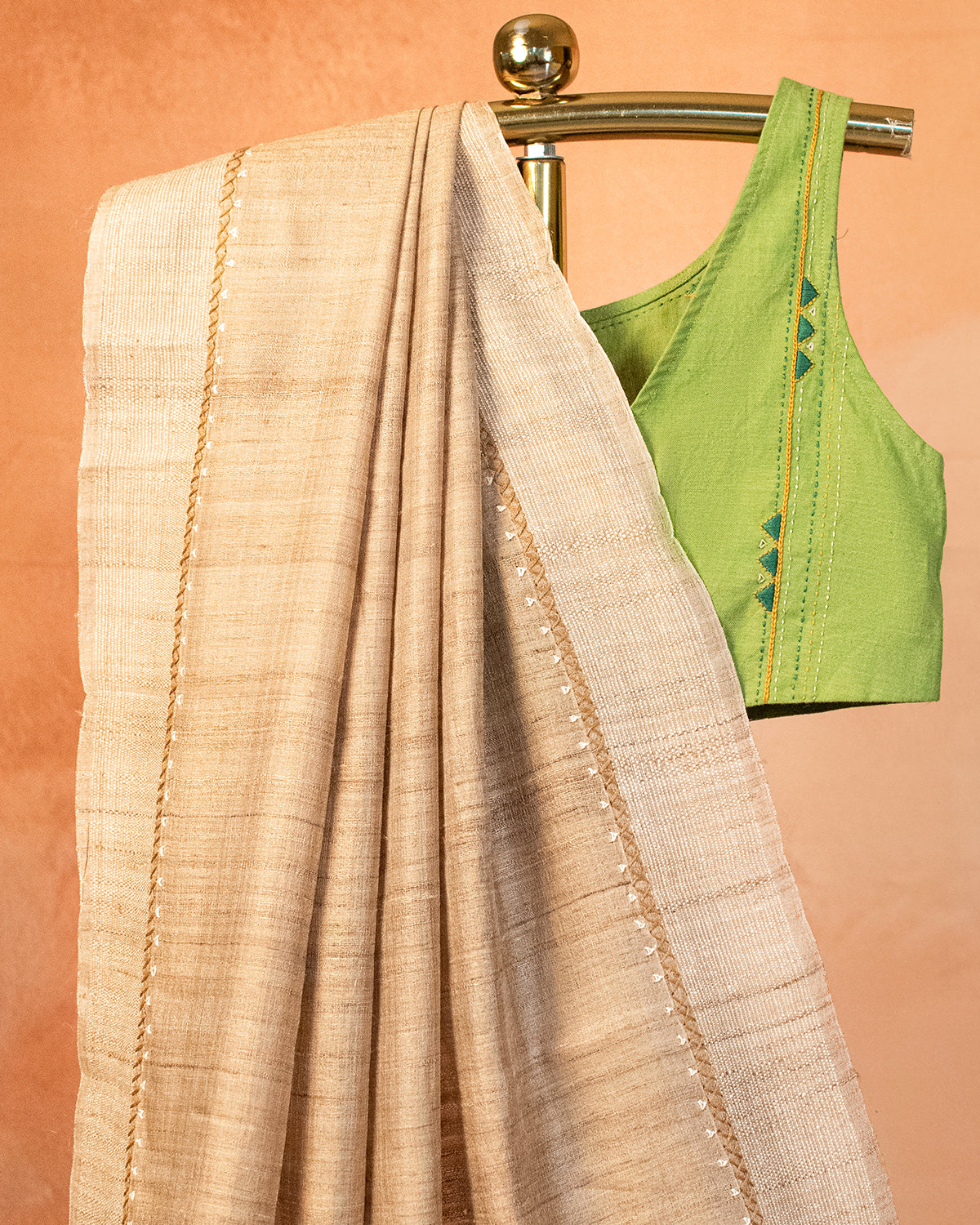 Beige Tussar Saree with Soof Hand Embroidery