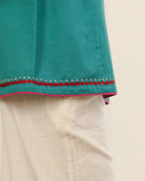 Ruhani Teal Pintuck Cotton Top With Sindhi Hand Embroidery