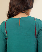 Ruhani Teal Pintuck Cotton Top With Sindhi Hand Embroidery