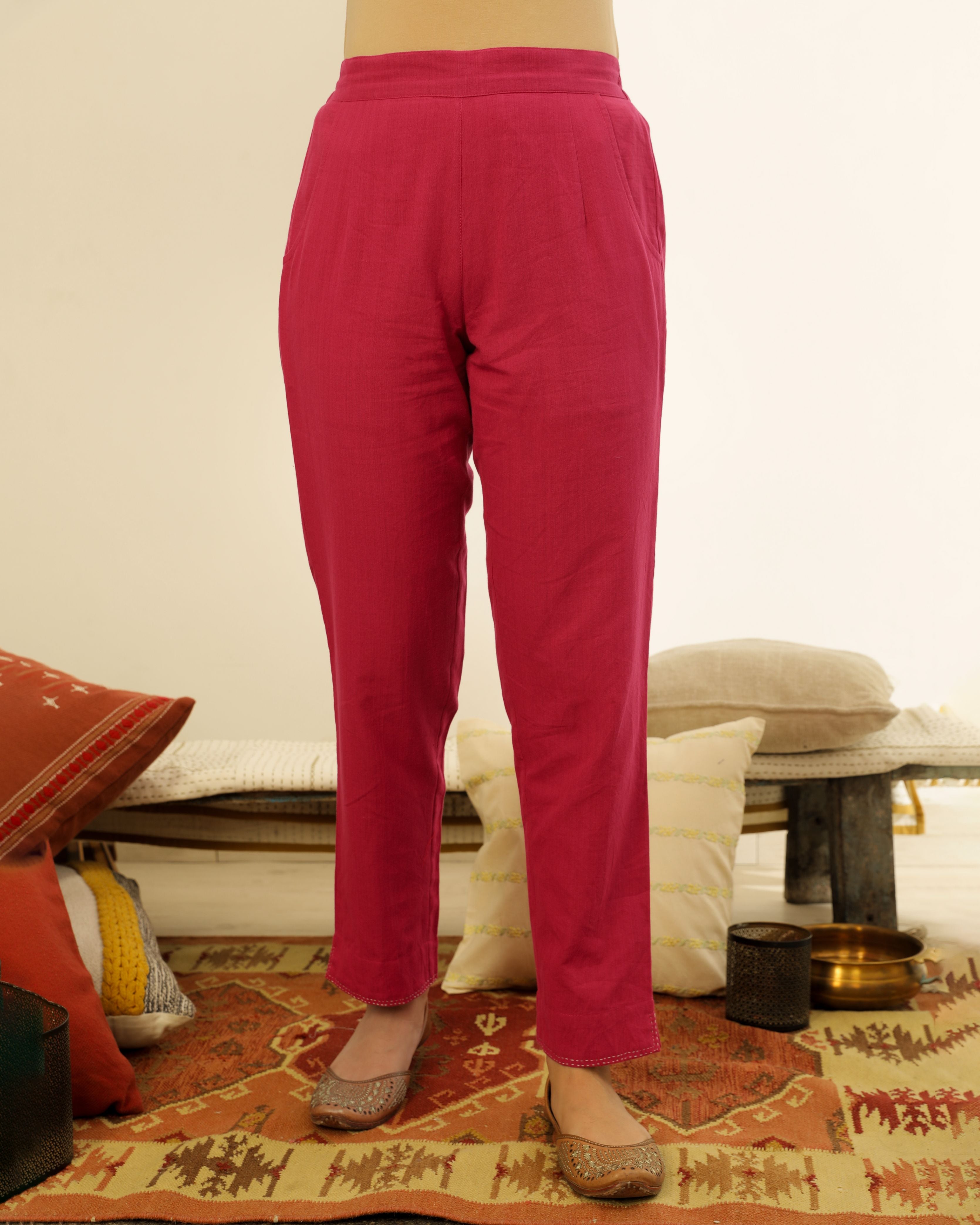 Ruhani Magenta Straight Fit Cotton Pant