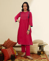 Ruhani Magenta Pintuck Cotton Kurta With Sindhi Hand Embroidery