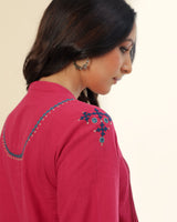 Ruhani Magenta Pintuck Cotton Top With Sindhi Hand Embroidery