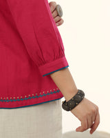 Ruhani Magenta Pintuck Cotton Top With Sindhi Hand Embroidery