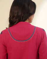 Ruhani Magenta Pintuck Cotton Top With Sindhi Hand Embroidery