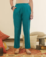 Ruhani Teal Straight Fit Cotton Pant