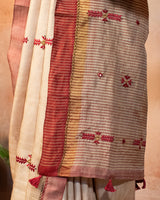 Badami Tussar Saree with Soof Hand Embroidery