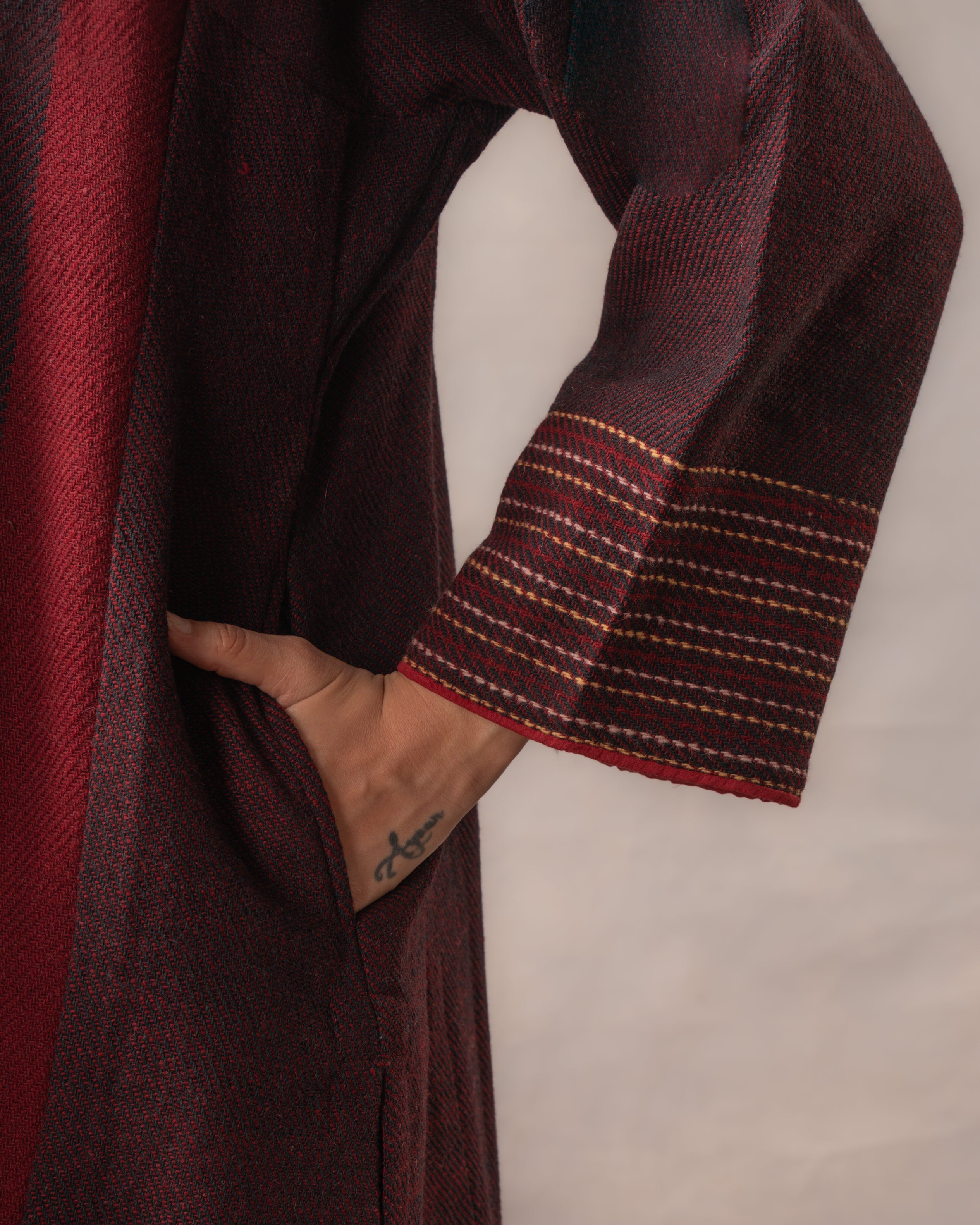 Gurez Burgandy Stripe Handwoven Woolen Phiran