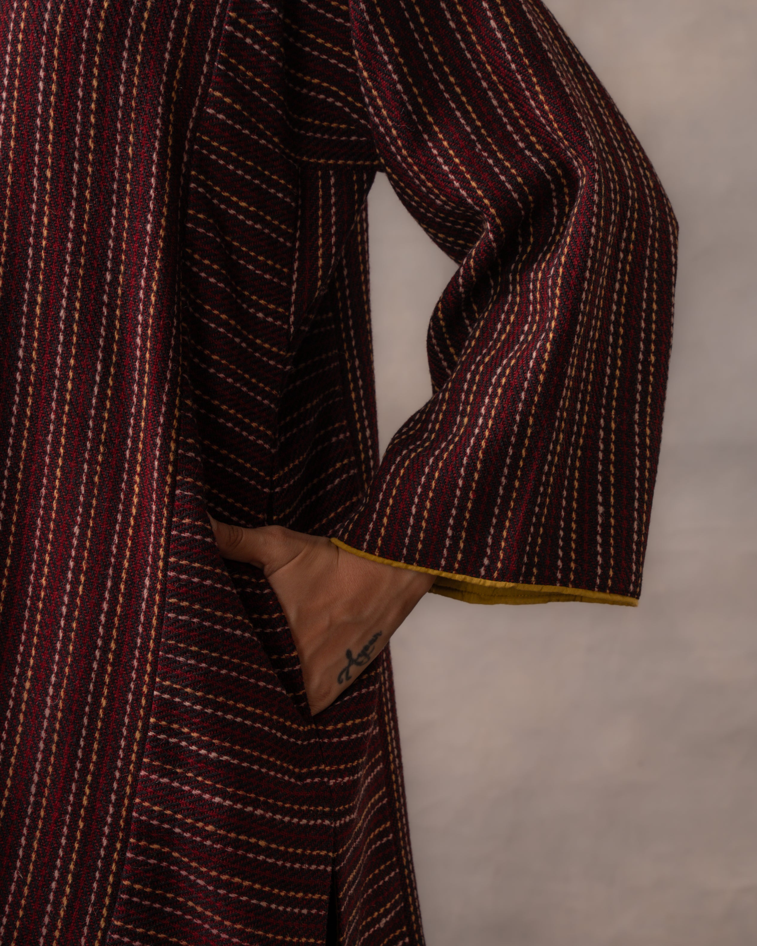 Gurez Maroon Stripe Handwoven Woolen Phiran