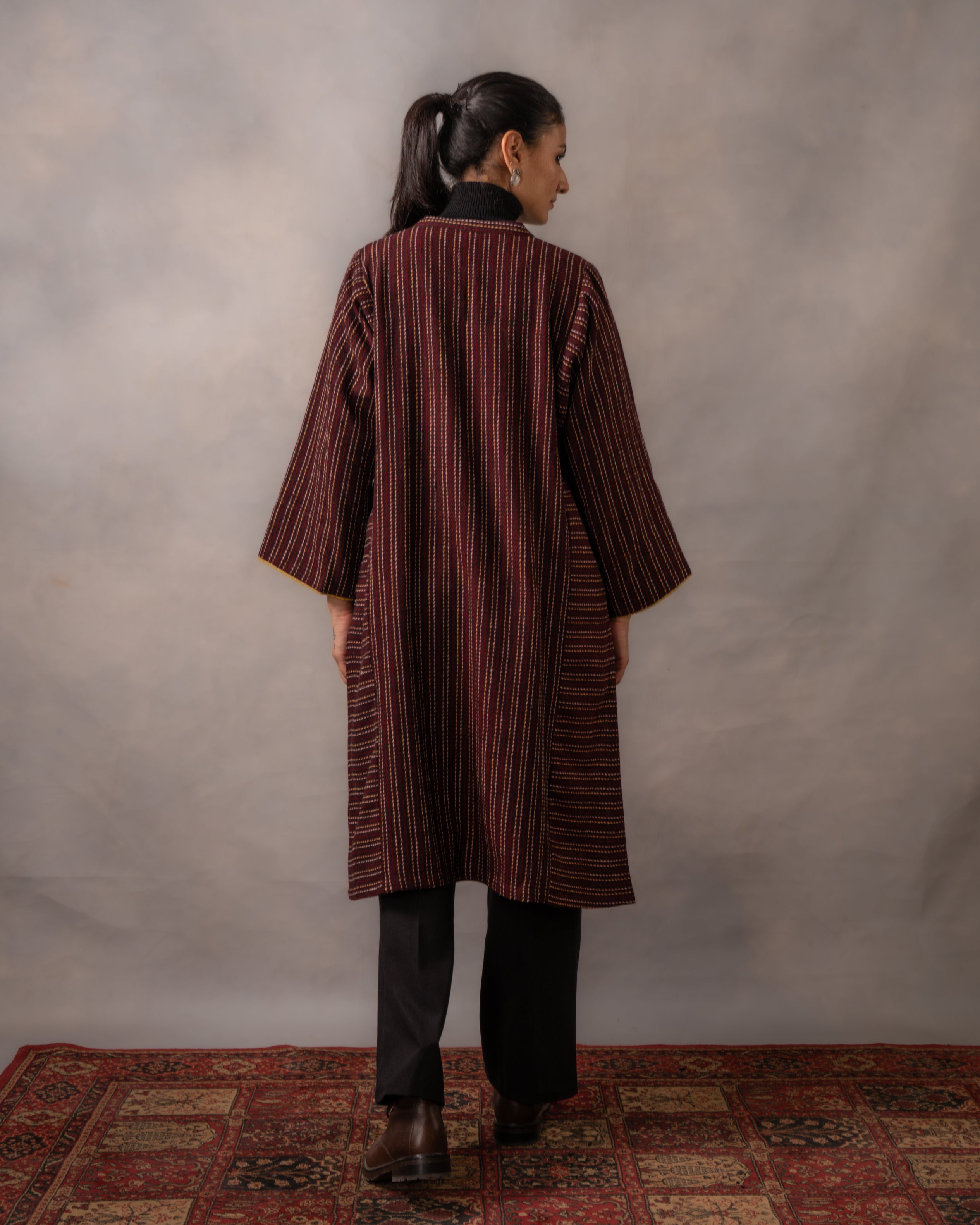 Gurez Maroon Stripe Handwoven Woolen Phiran