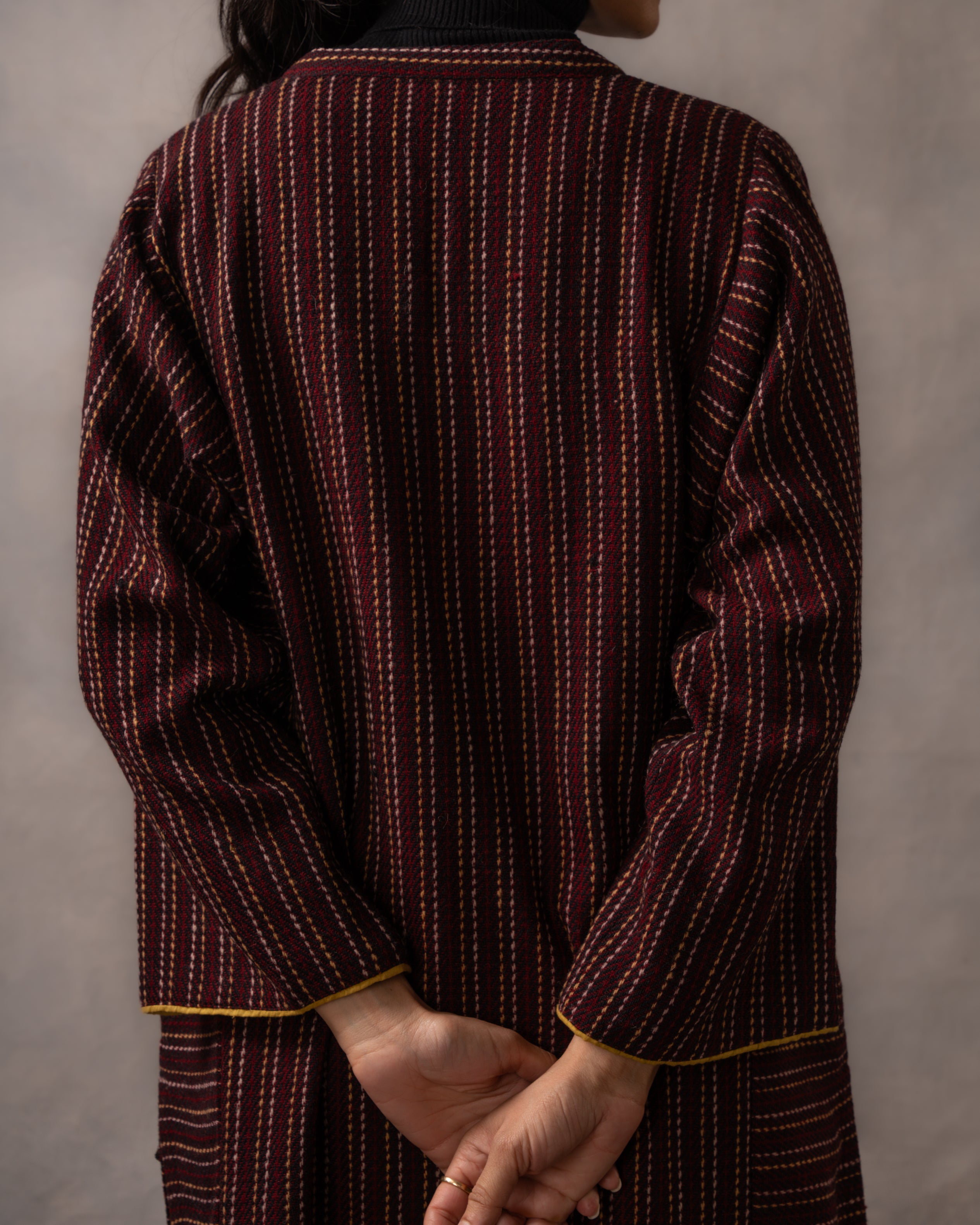 Gurez Maroon Stripe Handwoven Woolen Phiran