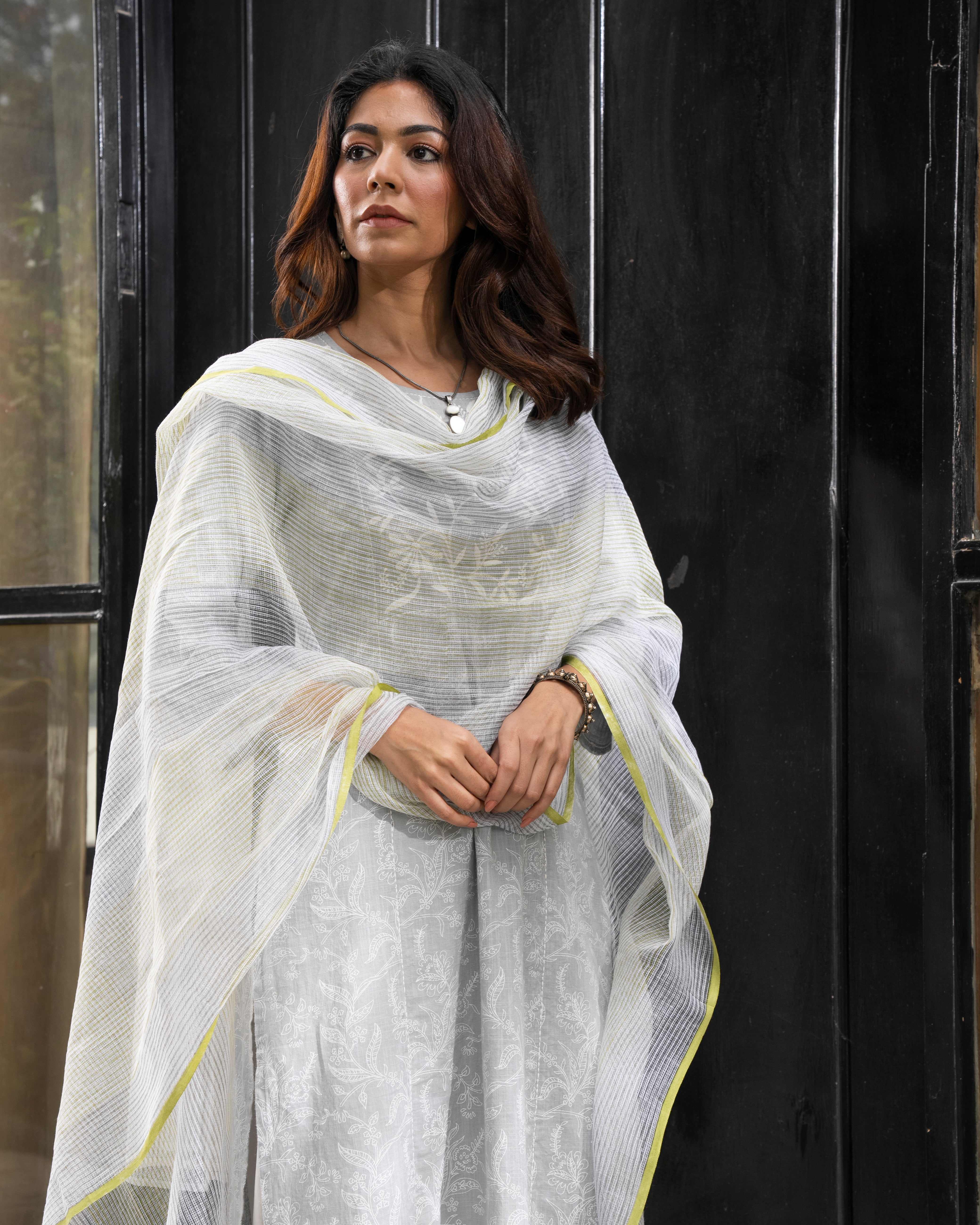 Paheli and Suhani Striped Kota Dupatta With HandBlock Printing