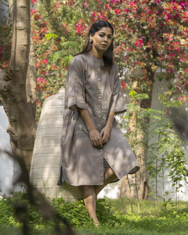 Bagh Cotton Half Sleeve Grey Dress