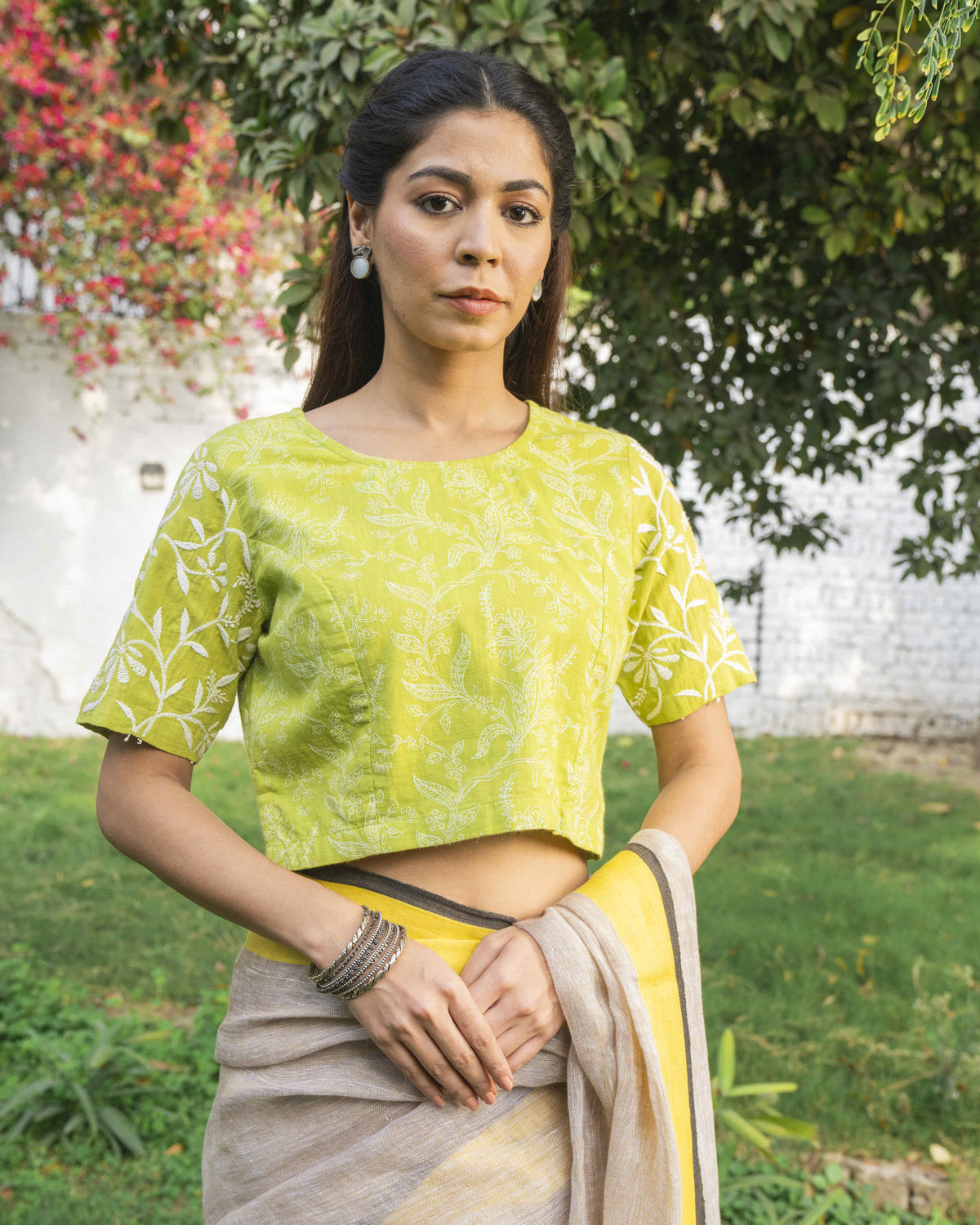 Suhani Lime Princess Cotton Blouse With Chikankari Hand Embroidery