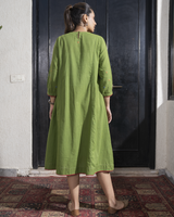 Paheli Green Front-Yoke Cotton Kurta With Pakka Hand Embroidery