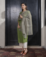 Paheli Green Front-Gather Cotton Kurta With Pakka Hand Embroidery