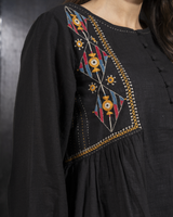 Paheli Black Side-Gather Cotton Top With Pakka Hand Embroidery