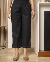 Paheli Black Straight-Fit Cotton Pant With Kantha Hand Embroidery