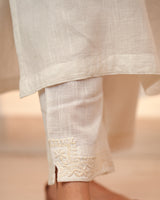 Ishanvi White Pintuck Cotton Pant With Chikankari Hand Embroidery