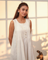 Ishanvi White Sleeveless Cotton Dress With Chikankari Hand Embroidery