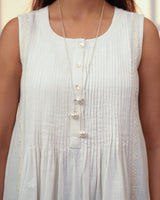 Ishanvi White Sleeveless Cotton Dress With Chikankari Hand Embroidery