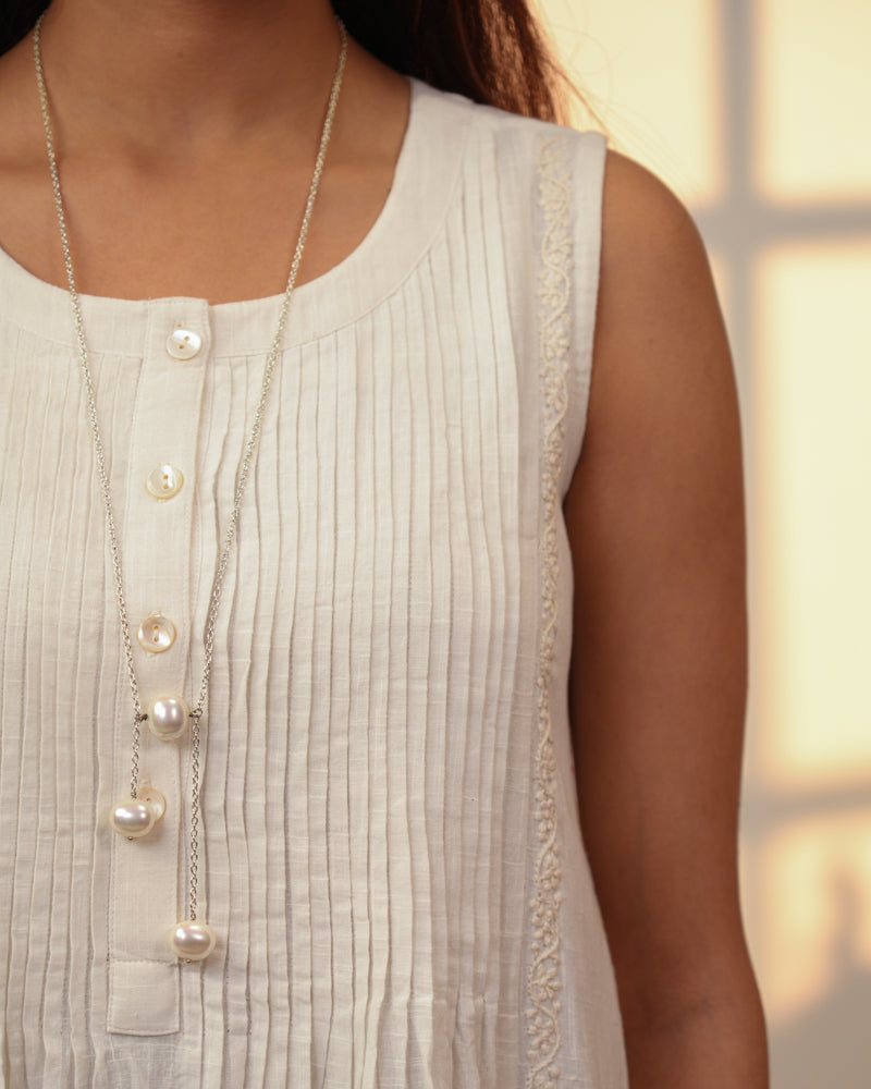 Ishanvi White Sleeveless Cotton Dress With Chikankari Hand Embroidery