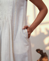 Ishanvi White Sleeveless Cotton Dress With Chikankari Hand Embroidery