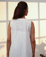Ishanvi White Sleeveless Cotton Dress With Chikankari Hand Embroidery