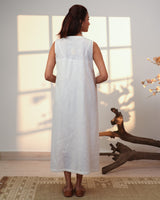Ishanvi White Sleeveless Cotton Dress With Chikankari Hand Embroidery