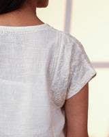 Ishanvi White Kimono-Sleeve Cotton Top With Chikankari Hand Embroidery