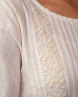 Ishanvi White Gathered Cotton Top With Chikankari Hand Embroidery