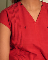 Dhwani Red Sleeveless Handwoven Cotton Top