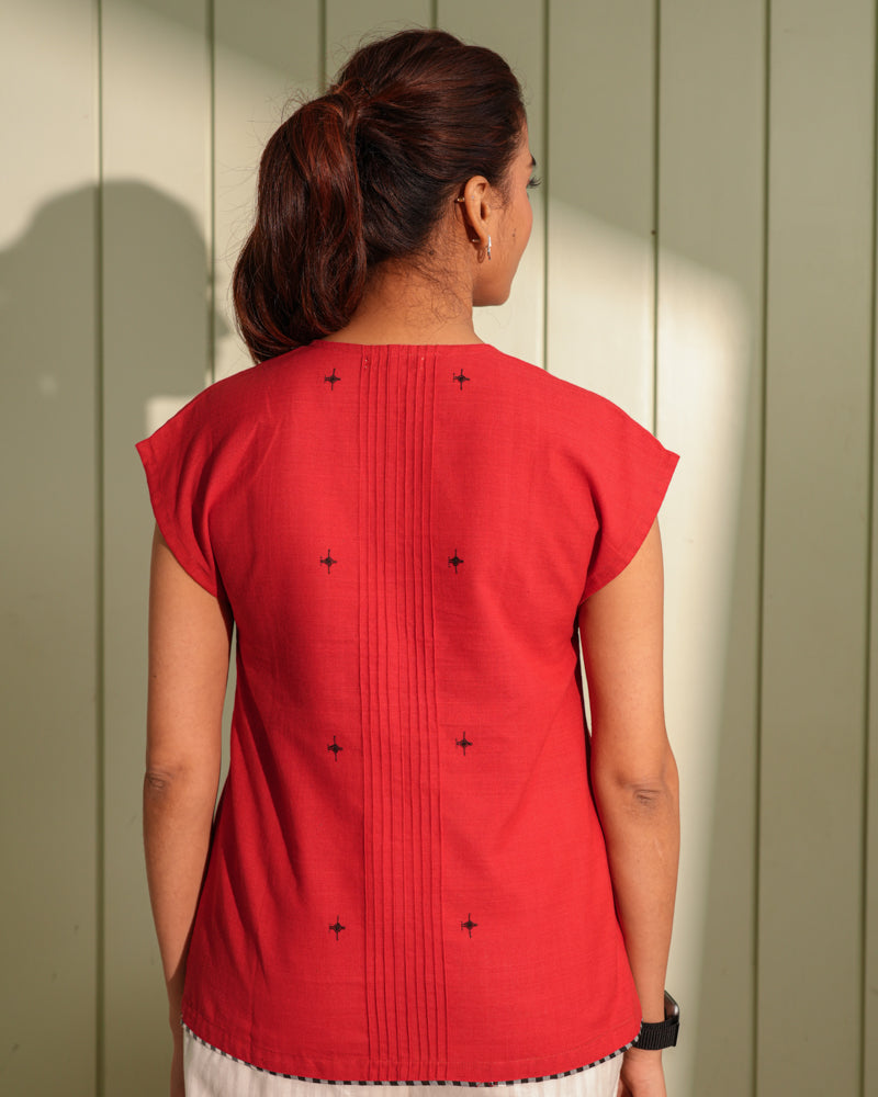 Dhwani Red Sleeveless Handwoven Cotton Top