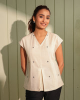 Dhwani White Regular-Fit Handwoven Cotton Top