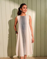 Dhwani White A-Line Handwoven Cotton Dress