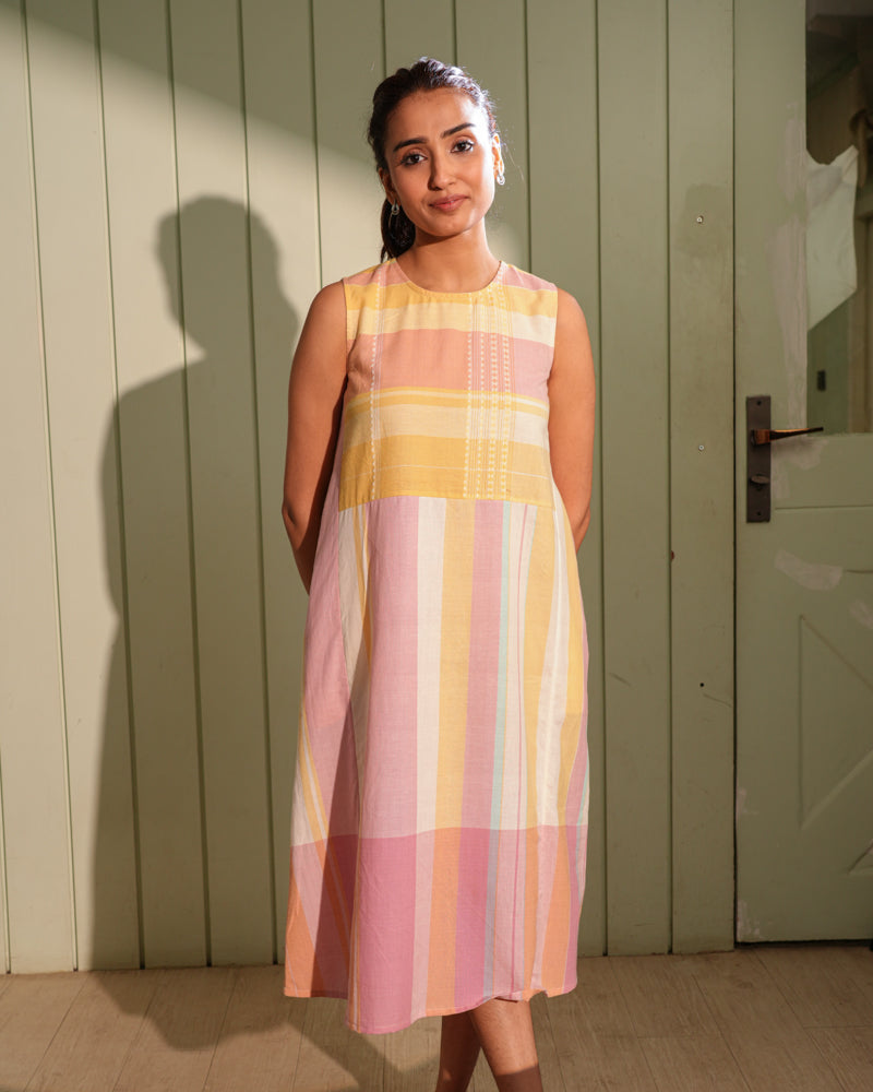 Dhwani Pastel Sleevelss Handwoven Cotton Dress